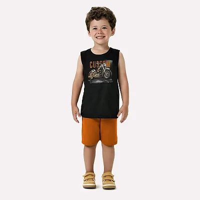 Conjunto Infantil Menino Kyly Regata e Bermuda 100% Algodão Estampa Moderna