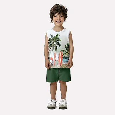 Conjunto Menino Kyly Estampa Praia e Surf Verão 100% Algodão