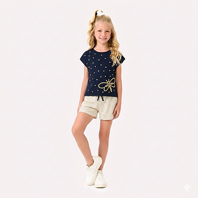 Conjunto Infantil Feminino Kyly Blusa Cropped Libélula e Short