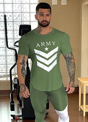 Camiseta Masculina Longline Army Sports Verde Militar