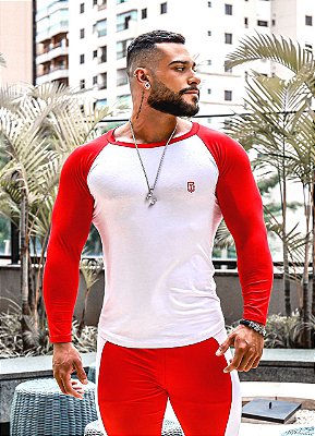 Camiseta Raglan Aesthetic Fit  - Branca com vermelho 