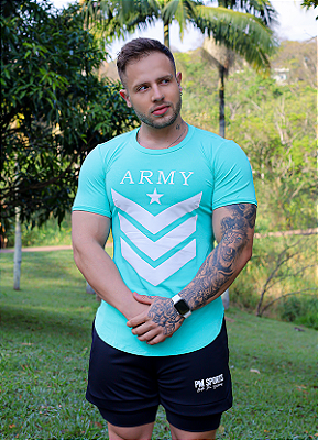 Army Sports T-Shirt Masculina Longline - Verde Água