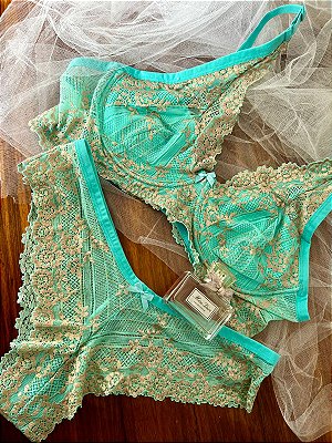 Conjunto de Lingerie Bicolor Rendado