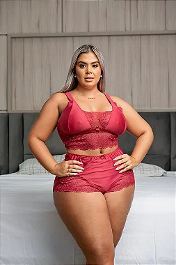 Short Doll Em Microfibra Acetinada E Renda - Vermelho