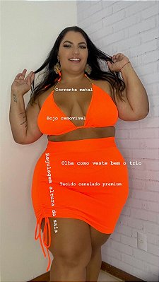 Trio Canelado - Sutiã + Calcinha COS Alto Fio Duplo + Saia