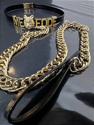 Coleira Seduction em Couro com guia