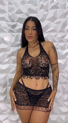 Conjunto Katy  com strass e transparente