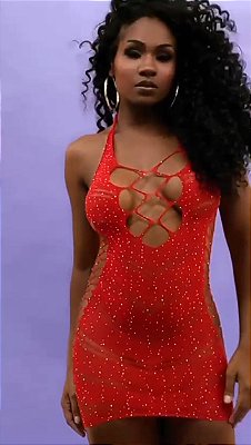 Vestido transparente com Strace Vermelho
