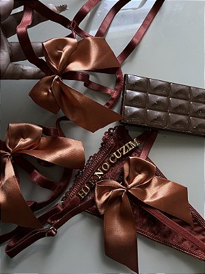 Conjunto Laço Bicolor - Chocolate
