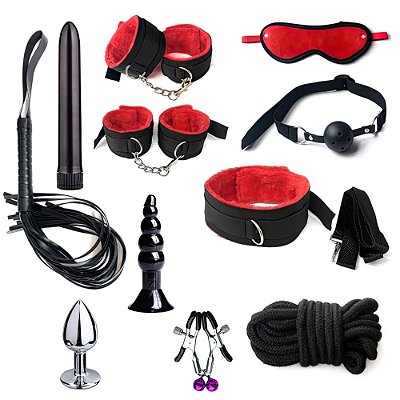 Kit de Bondage com 11 Produtos - Preto&Vermelho – BDSM, Fetiches e Jogos Eróticos