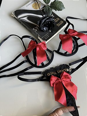 Conjunto Laço Bicolor - Preto com Laço Vermelho