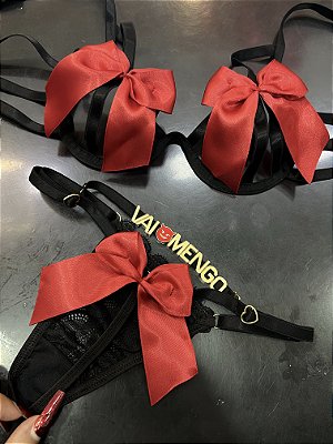 Conjunto Laço Bicolor - Preto com Laço Vermelho