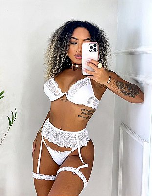 Conjunto Sensual Lia - Calcinha | Sutiã| Liga | Perneira