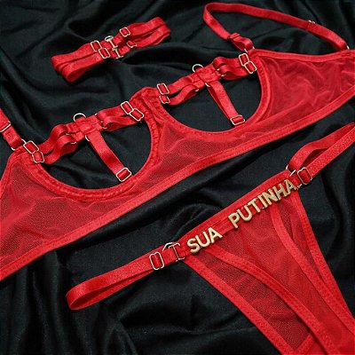 Conjunto Luxúria Personalizado | Calcinha + Sutiã + Gargantilha