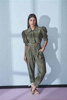 Macacão Feminino Laise c/ Manga Bufante Verde Oliva