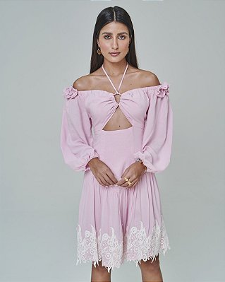 Vestido Curto Feminino com Recorte Rosa Bebê