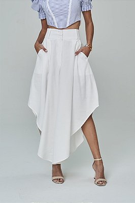 Calça Pantalona Feminina Assimétrica Off White