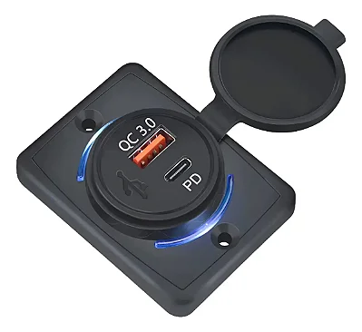 Adaptador Tomada Carregador Veicular Usb E Tipo C 12v 24v azul