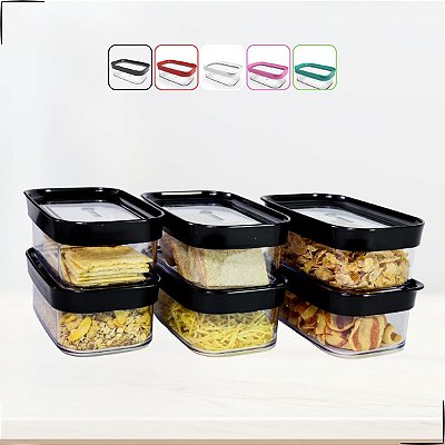 Kit 6 Potes com Tampa Hermética Acrílico porta Alimento Marmita