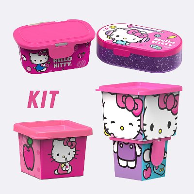 Kit Pote Infantil Hello Kitty Marmita Lanche Escolar Organizador Bebê Criança