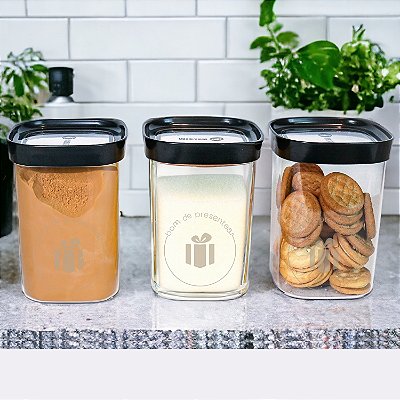 Kit 3 Potes Cantinho do Café Moderno Acrílico Hermético 1L