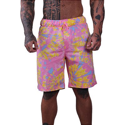 Bermuda Masculina Moletinho MXD Conceito Tie Dye Amarelo e Azul