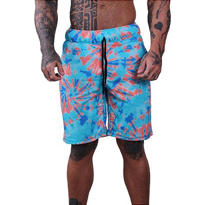 Bermuda Masculina Moletinho MXD Conceito Tie Dye Azul Escuro e Laranja