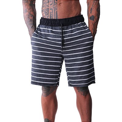 Bermuda Masculina Moletom MXD Conceito Cinza Claro com Listras Brancas