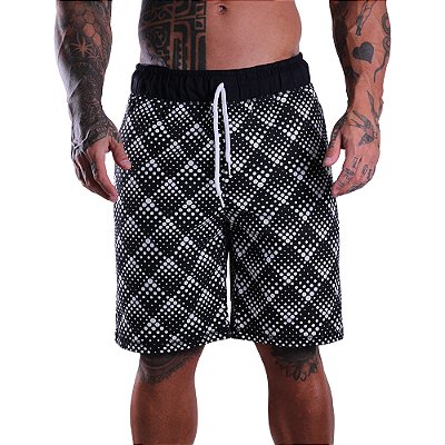 Bermuda Masculina Moletom MXD Conceito Preto Pontilhado Branco