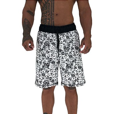 Bermuda Masculina Moletom MXD Conceito Roses and Skull White