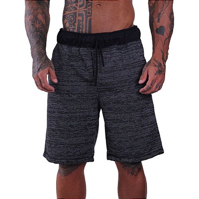Bermuda Masculina Moletom MXD Conceito Preto Rajado Branco