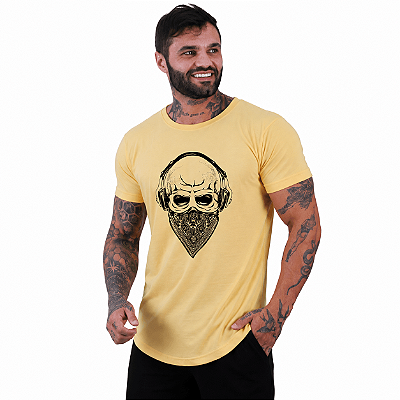 Camiseta Longline Manga Curta MXD Conceito Caveira Com Bandana