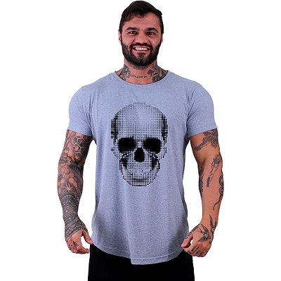 Camiseta Longline Masculina Manga Curta MXD Conceito Caveira Quadricular