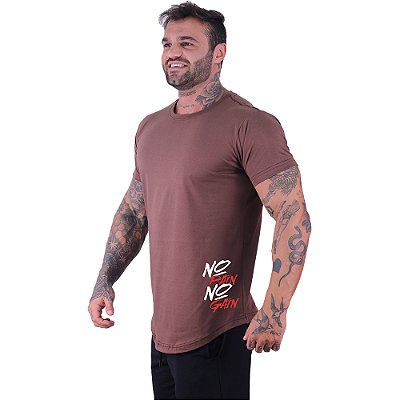 Camiseta Longline Masculina MXD Conceito Estampa Lateral No Pain No Gain Vertical
