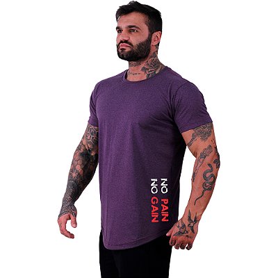Camiseta Longline Masculina MXD Conceito Estampa Lateral No Pain No Gian Vertical