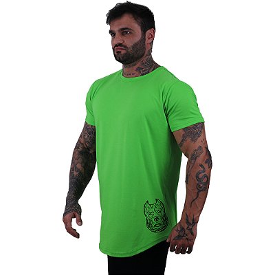 Camiseta Longline Masculina MXD Conceito Estampa Lateral Pitbull Corrente