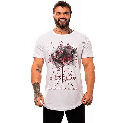 Camiseta Longline Masculina MXD Conceito Limitada De Lis Fleur Flower Black & Red