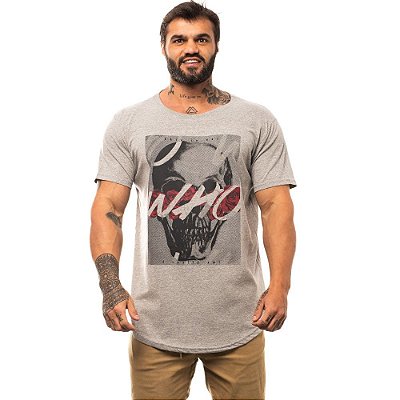 Camiseta Longline Masculina MXD Conceito Limitada Who Caveira Rosas Vermelhas