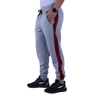 Calça Masculina Moletom MXD Conceito Mescla Tradicional detalhe Bordô
