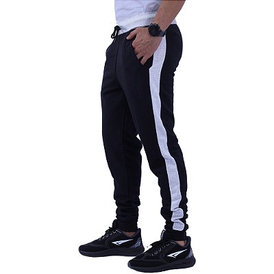 Calça Masculina MXD Conceito Moletom Preto com detalhe Mescla Alvejado