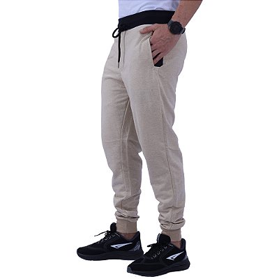 Calça Masculina Moletom MXD Conceito Mesclado Bege Básico
