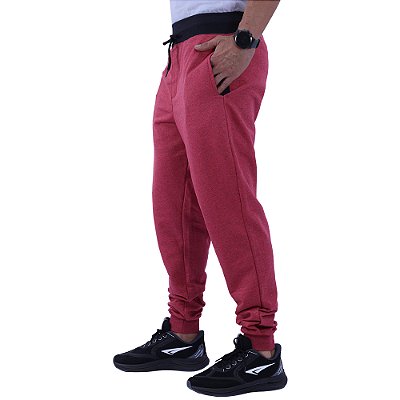 Calça Masculina Moletom MXD Conceito Mescla Vermelho Detalhes Pretos