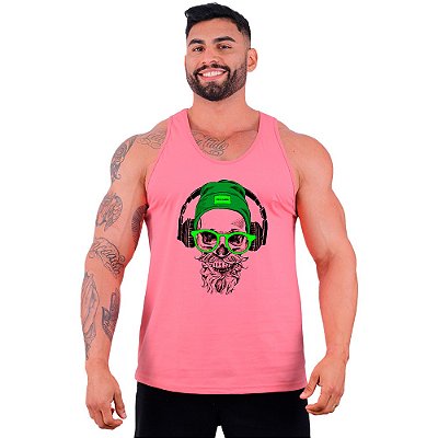Regata Cavada Masculina MXD Conceito Caveira de Headphone Fones Fluor