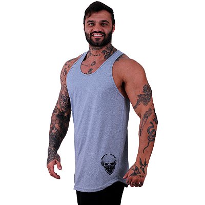 Regata Longline Masculina MXD Conceito Estampa Lateral Caveira Gangster