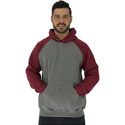 Blusa Moletom Masculino MXD Conceito Com Touca Mescla Escuro Detalhes Bordo