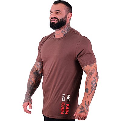 Camiseta Tradicional Masculina MXD Conceito Estampa Lateral No Pain No Gain Vertical