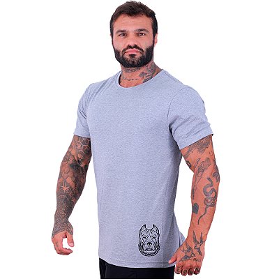Camiseta Tradicional Masculina MXD Conceito Estampa Lateral Pitbull Corrente