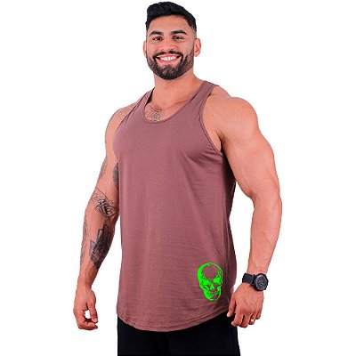 Regata Longline Masculina MXD Conceito Estampa Lateral Caveira Verde Flúor