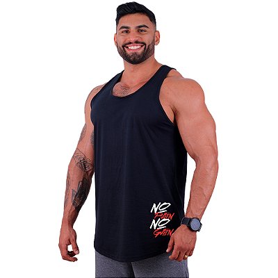 Regata Longline Masculina MXD Conceito Estampa Lateral No Pain No Gain Horizontal