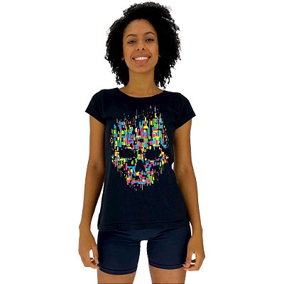 Camiseta Babylook Feminina MXD Conceito Caveira Abstrada